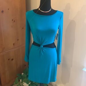 🌹Sugar & Spice (NWT) • Teal Very Sexy Sides Out Long Sleeve Body Mini Dress